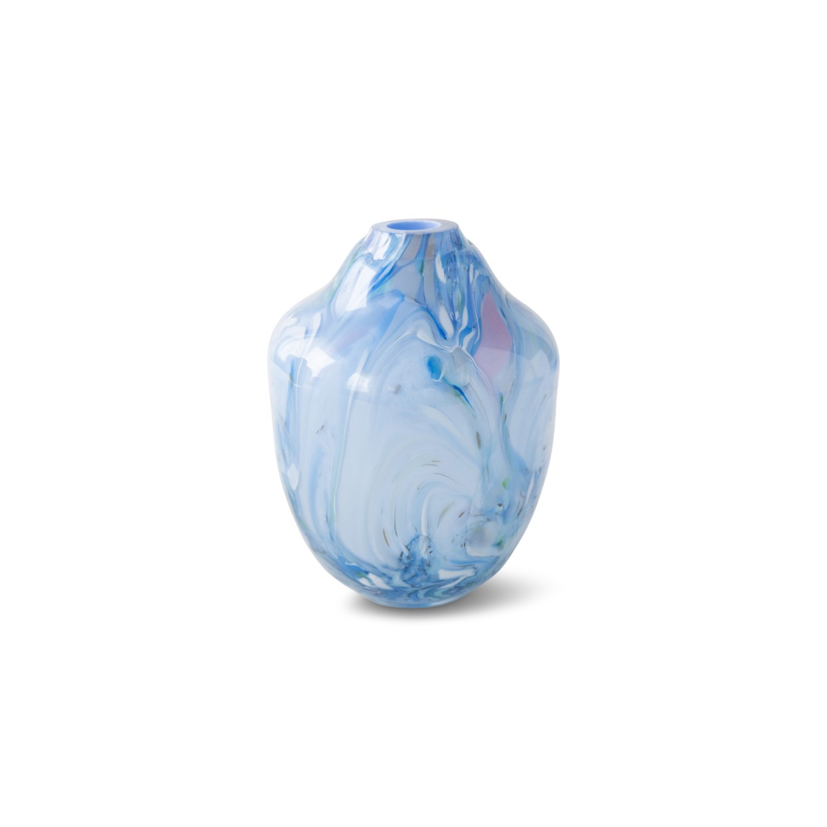 Unik skulptur kunstglass blå multi liten 17 cm