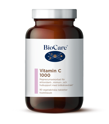 Burk med tabletter: BioCare Vitamin C 1000 90 tabletter
