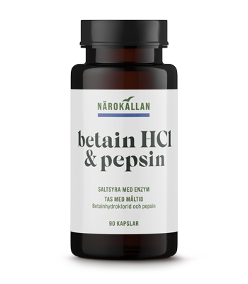 Burk med Närokällan Betain HCL & Pepsin 90 kapslar