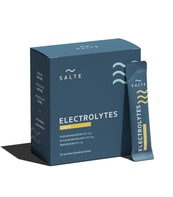 Förpackning med Salte Elektrolyter i citronsmak, låda med dospåsar Förpackning med Salte Elektrolyter i citronsmak, låda med dospåsar
