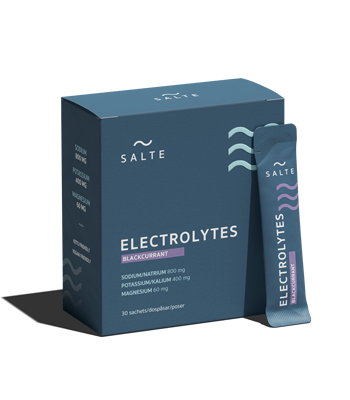 SALTE Electrolytes Svartvinbär, förpackning och portionspåse. SALTE Electrolytes Svartvinbär, förpackning och portionspåse.