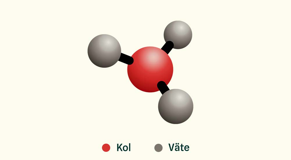 Illustration of a methyl group with three hydrogen atoms and one carbon atom.