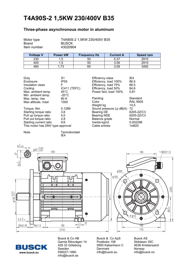 T4A90S-2 1,5KW 230/400V B35