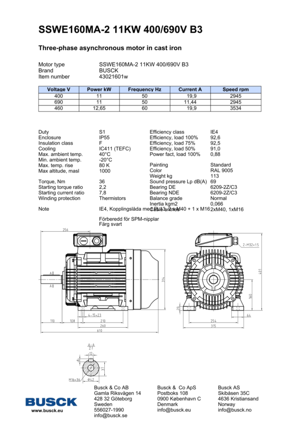 SSWE160MA-2 11KW 400/690V B3