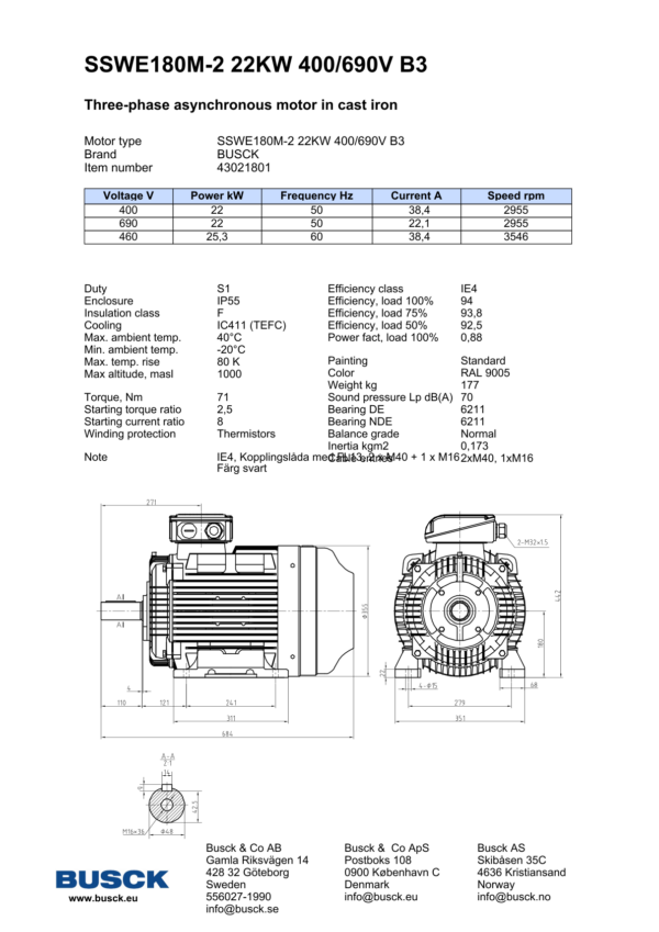 SSWE180M-2 22KW 400/690V B3
