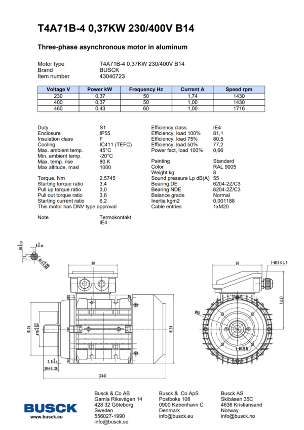 T4A71B-4 0,37KW 230/400V B14