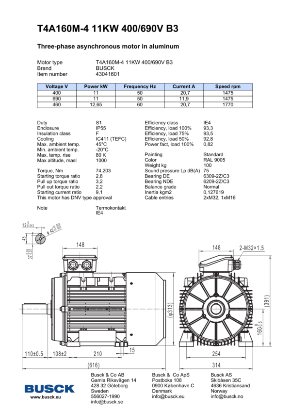 T4A160M-4 11KW 400/690V B3