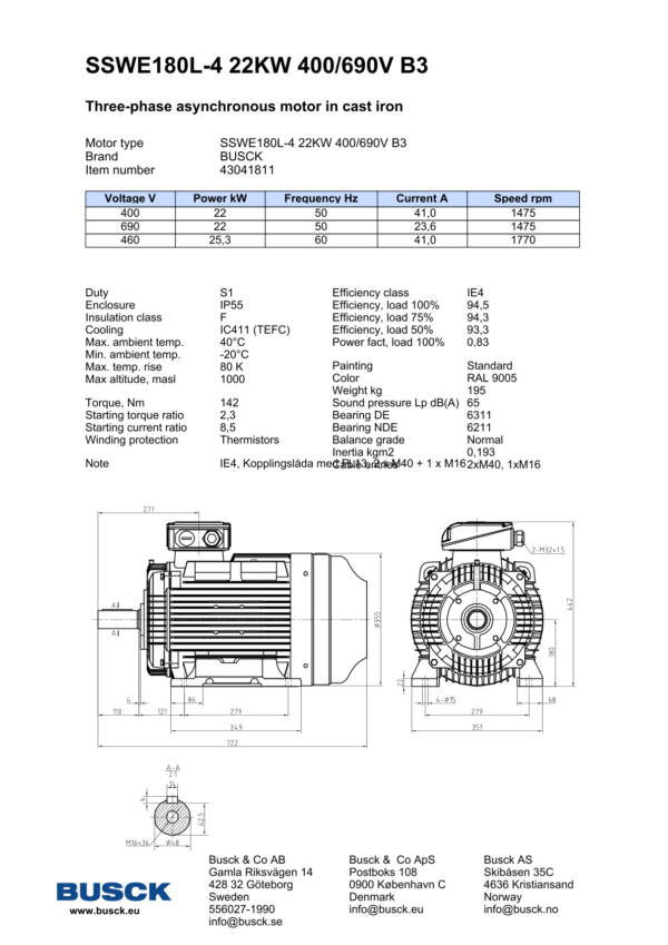 SSWE180L-4 22KW 400/690V B3