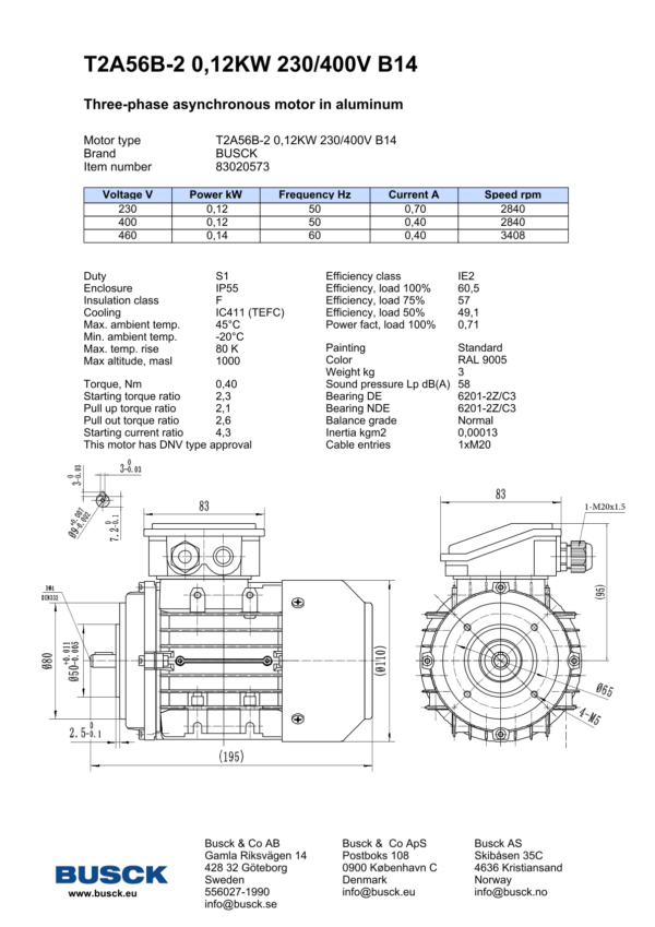 T2A56B-2 0,12KW 230/400V B14