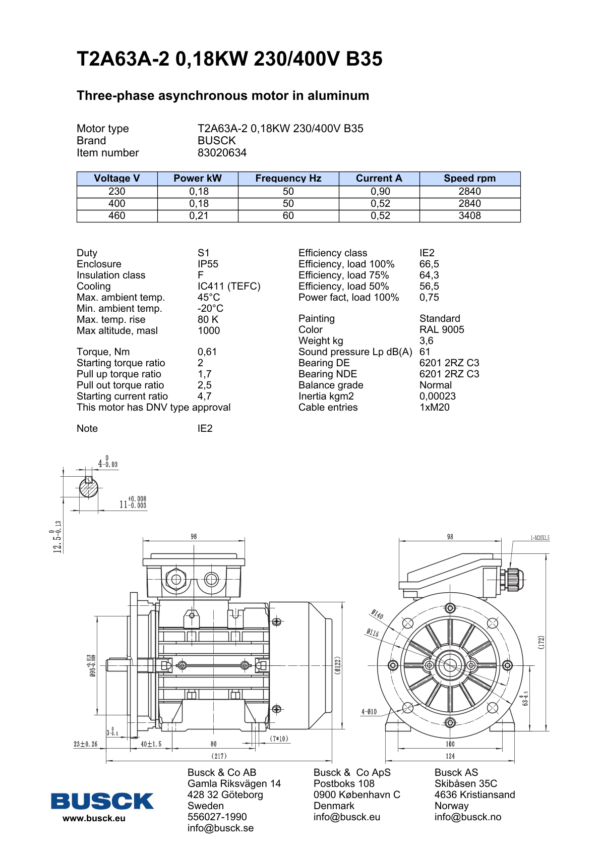 T2A63A-2 0,18KW 230/400V B35
