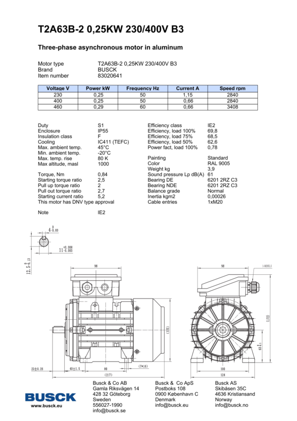 T2A63B-2 0,25KW 230/400V B3