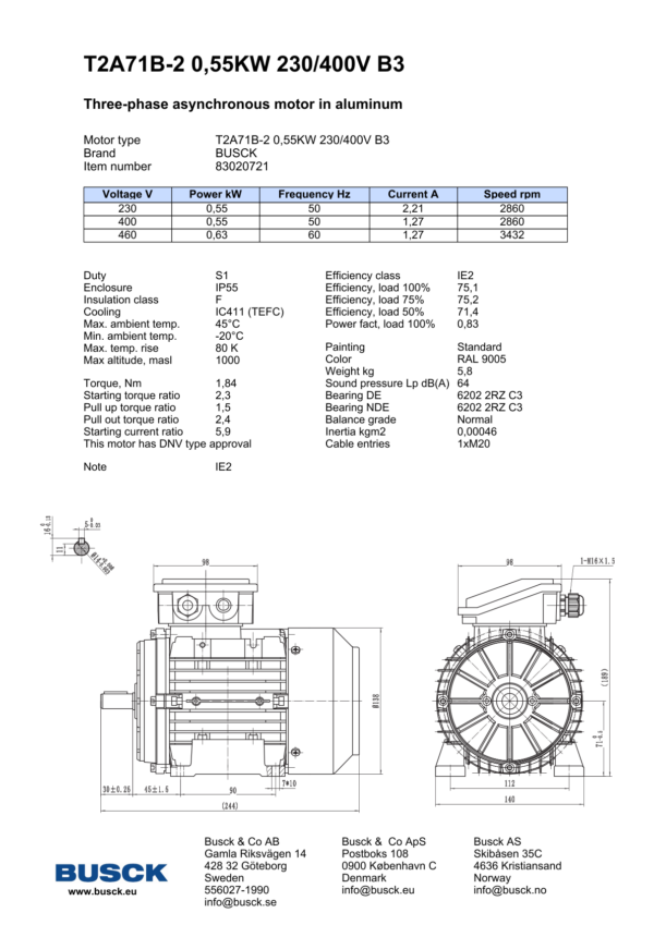 T2A71B-2 0,55KW 230/400V B3