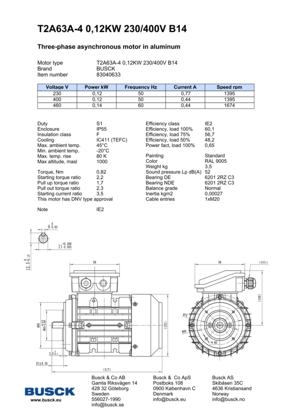 T2A63A-4 0,12KW 230/400V B14
