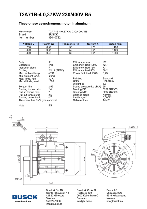 T2A71B-4 0,37KW 230/400V B5