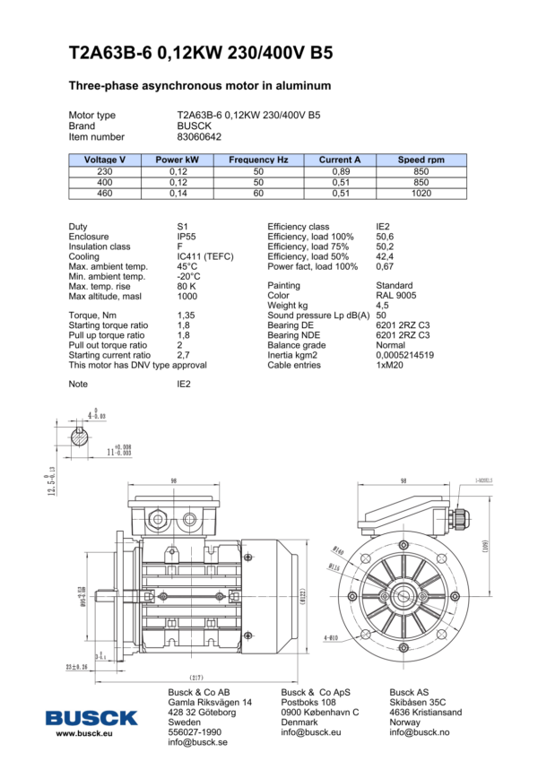 T2A63B-6 0,12KW 230/400V B5