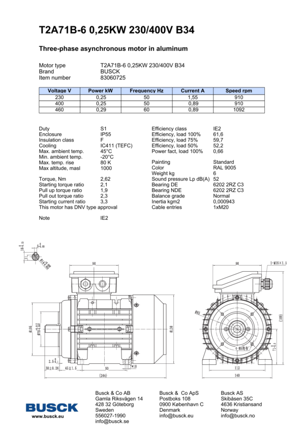T2A71B-6 0,25KW 230/400V B34