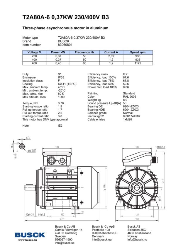 T2A80A-6 0,37KW 230/400V B3