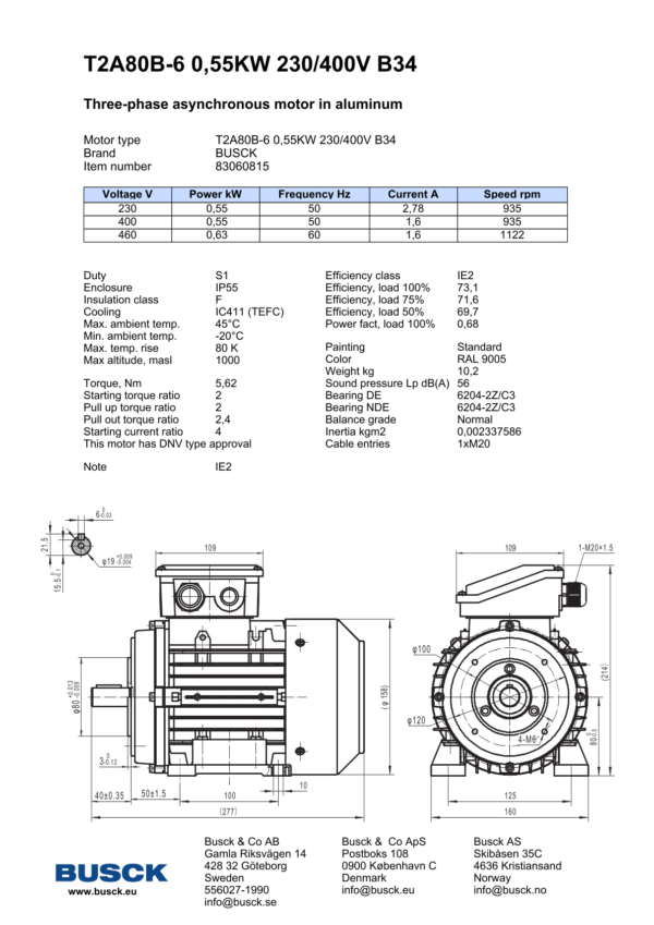 T2A80B-6 0,55KW 230/400V B34