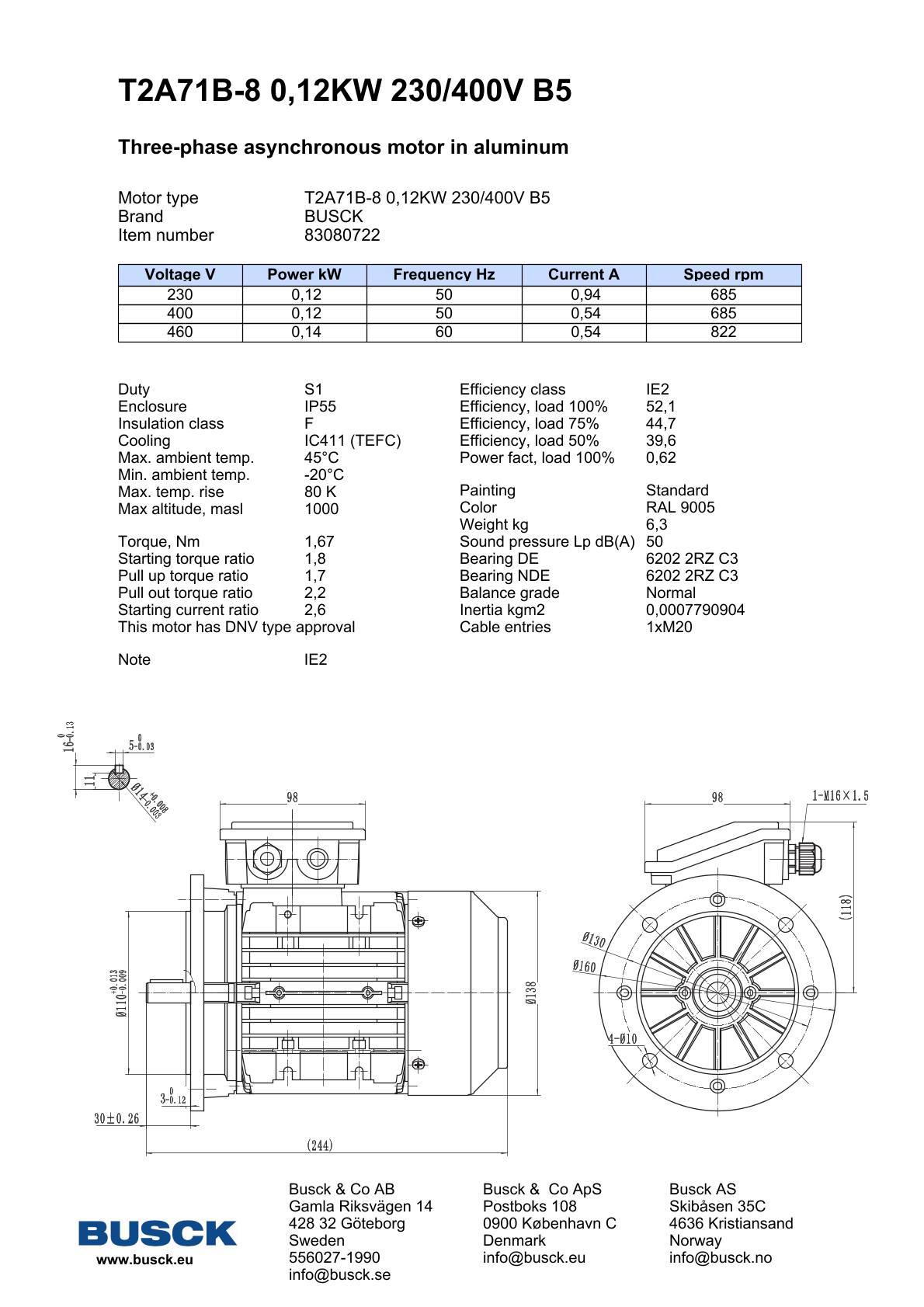 T2A71B-8 0,12KW 230/400V B5