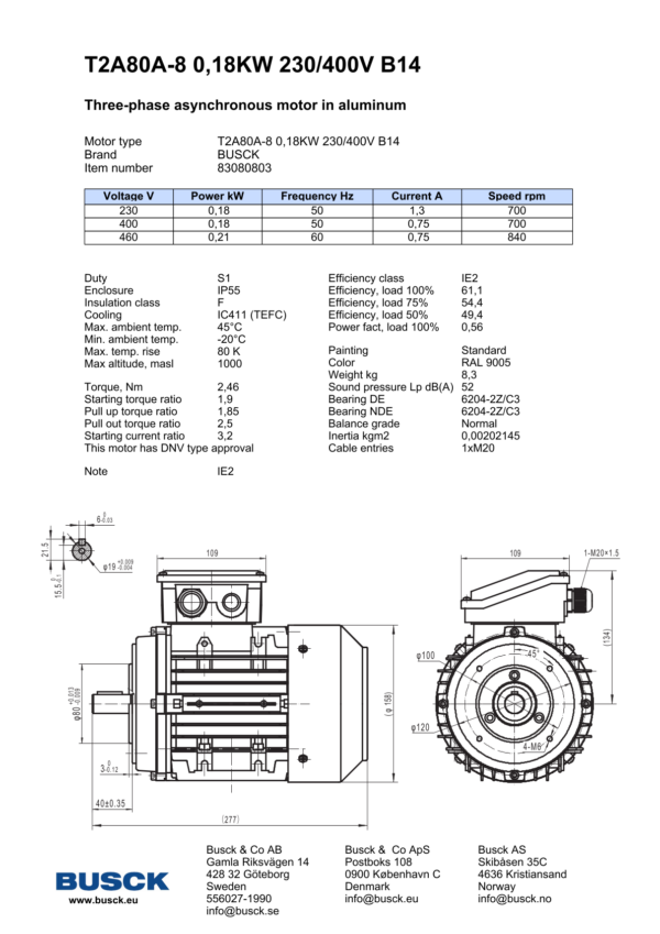 T2A80A-8 0,18KW 230/400V B14