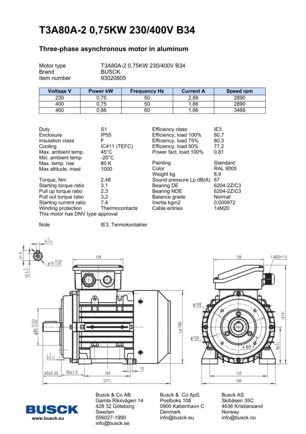 T3A80A-2 0,75KW 230/400V B34