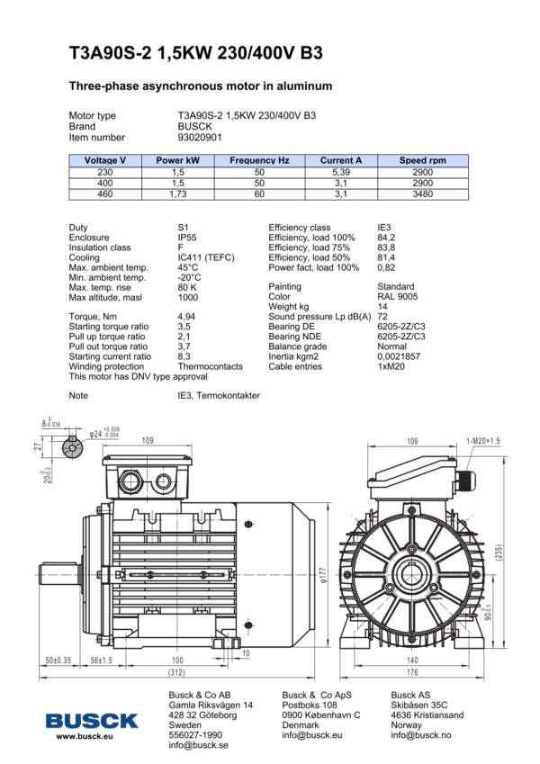 T3A90S-2 1,5KW 230/400V B3