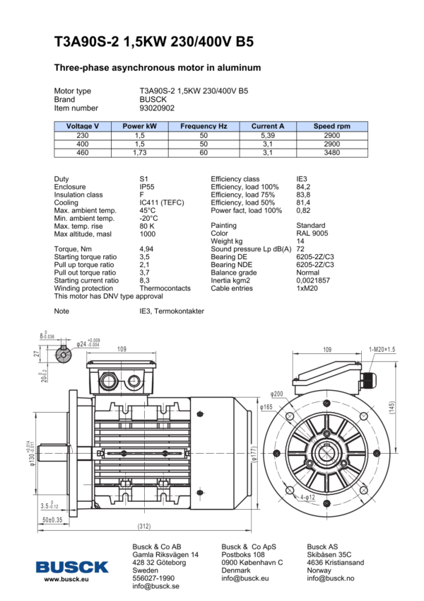 T3A90S-2 1,5KW 230/400V B5