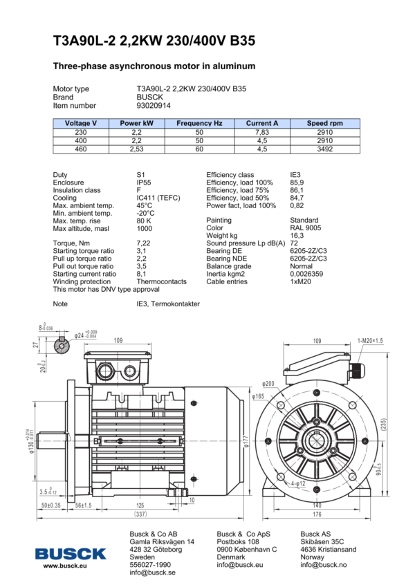 T3A90L-2 2,2KW 230/400V B35