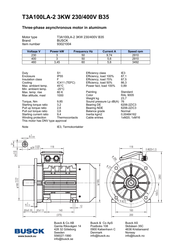 T3A100LA-2 3KW 230/400V B35