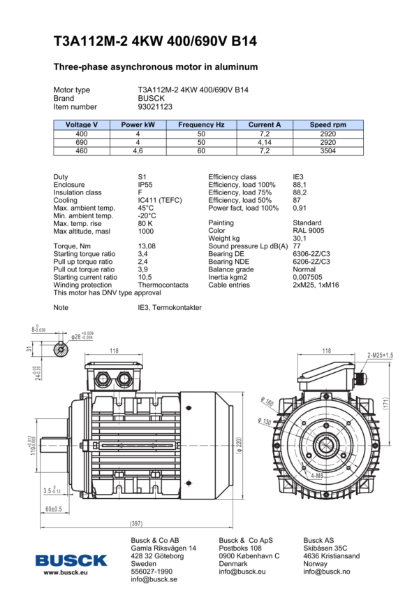 T3A112M-2 4KW 400/690V B14