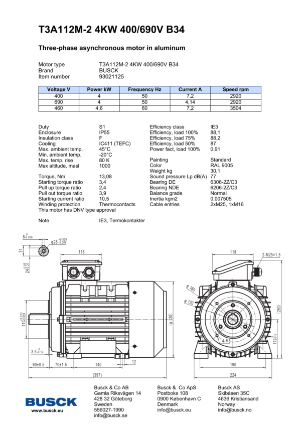T3A112M-2 4KW 400/690V B34