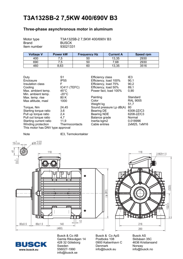 T3A132SB-2 7,5KW 400/690V B3