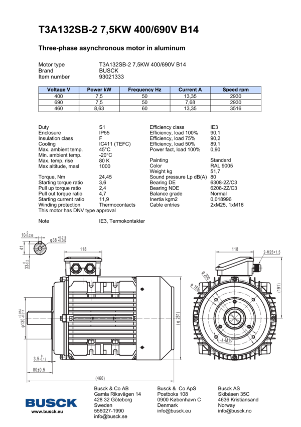 T3A132SB-2 7,5KW 400/690V B14