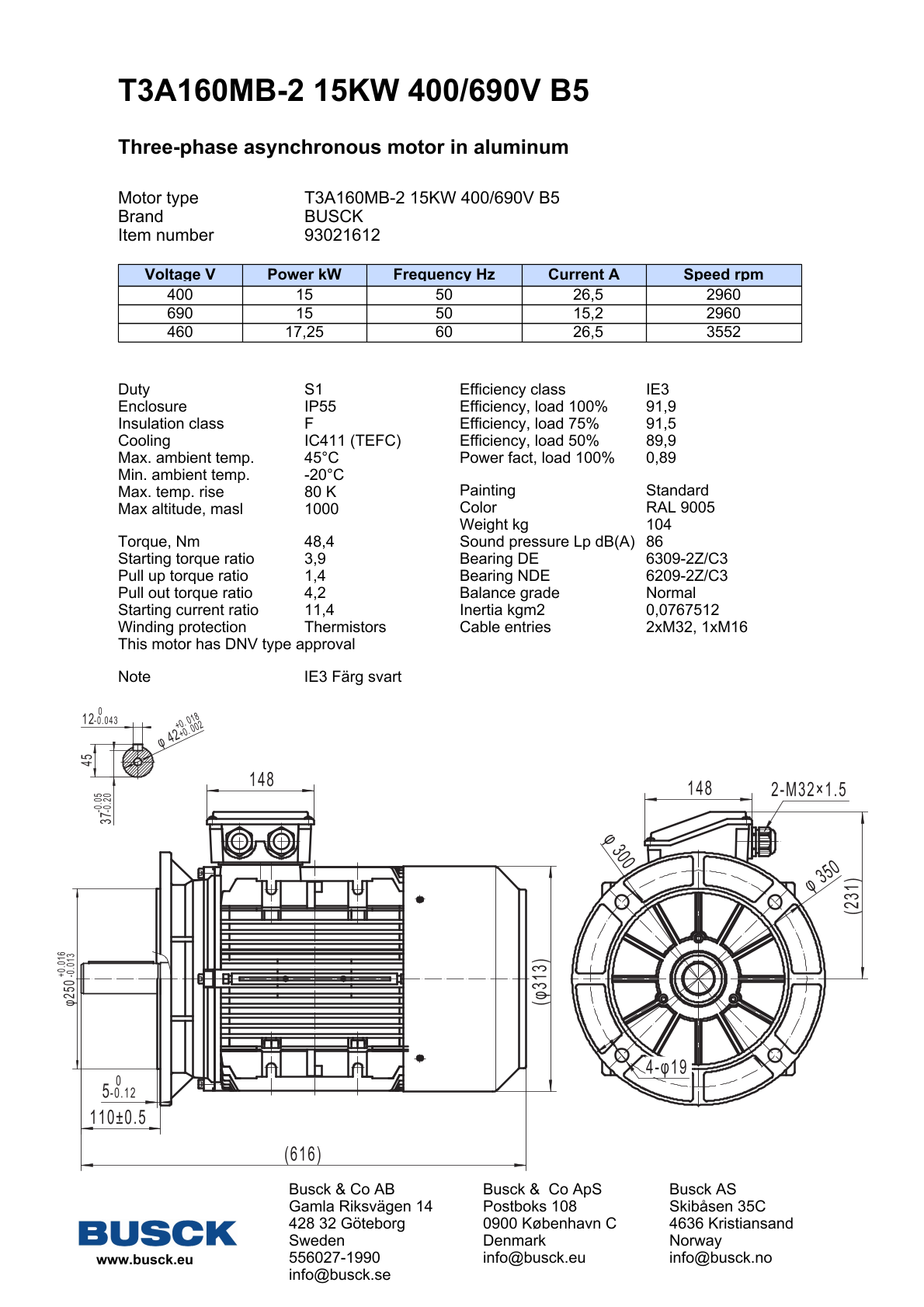 T3A160MB-2 15KW 400/690V B5