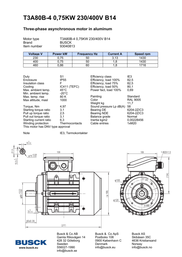 T3A80B-4 0,75KW 230/400V B14