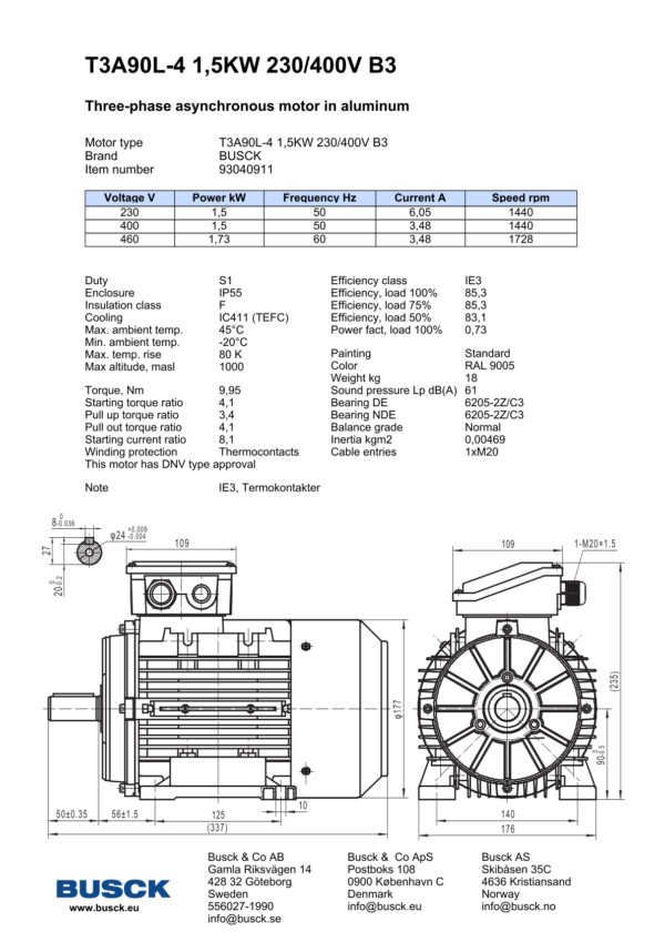 T3A90L-4 1,5KW 230/400V B3