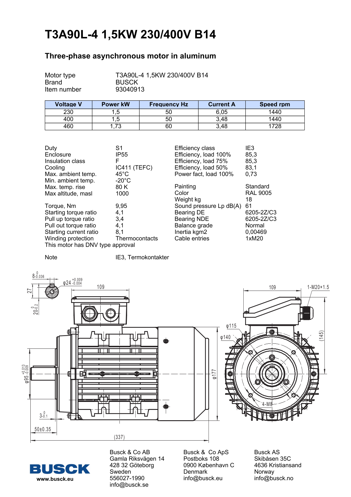 T3A90L-4 1,5KW 230/400V B14