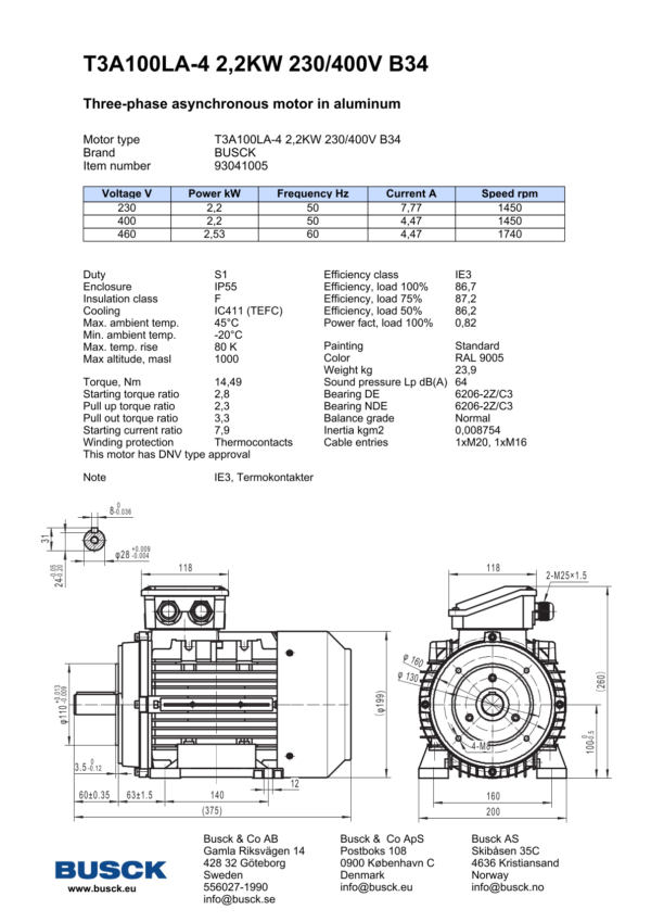 T3A100LA-4 2,2KW 230/400V B34