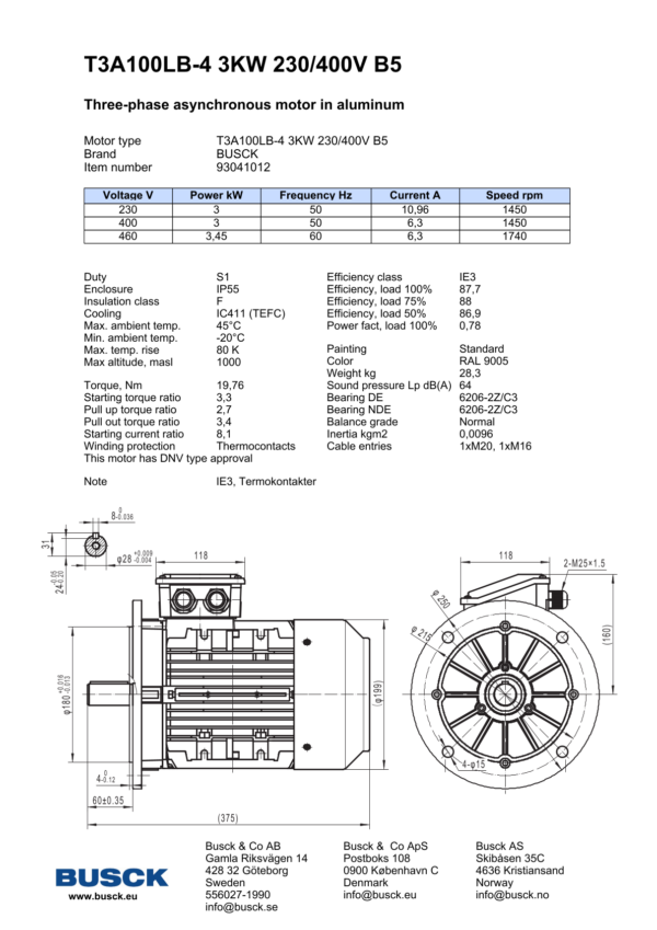 T3A100LB-4 3KW 230/400V B5