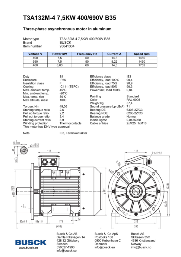 T3A132M-4 7,5KW 400/690V B35