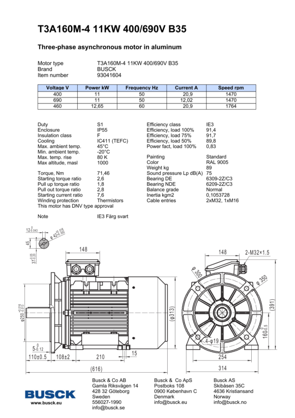 T3A160M-4 11KW 400/690V B35