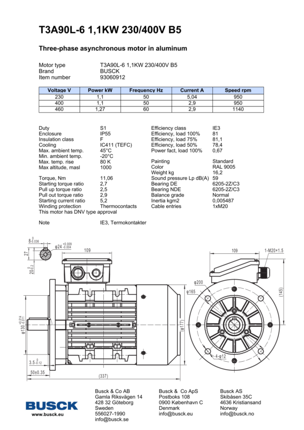 T3A90L-6 1,1KW 230/400V B5