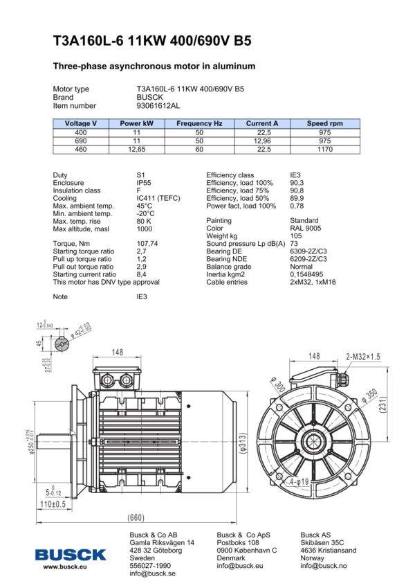 T3A160L-6 11KW 400/690V B5