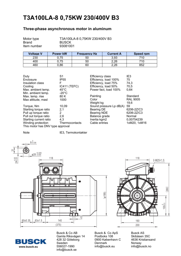 T3A100LA-8 0,75KW 230/400V B3