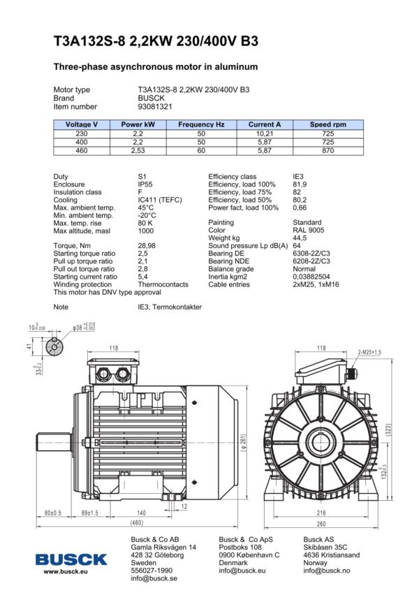 T3A132S-8 2,2KW 230/400V B3
