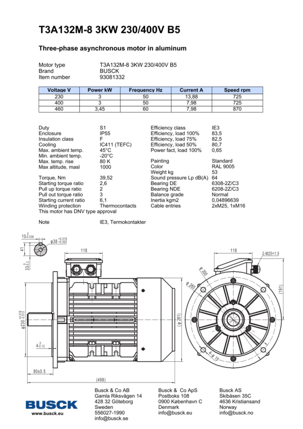 T3A132M-8 3KW 230/400V B5